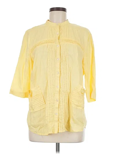 Pre-owned Carole Little 3/4 Sleeve Button Down Shirt In Yellow