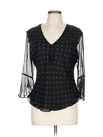 Pre-owned Carole Little 3/4 Sleeve Silk Top Black Sweetheart Neckline Tops