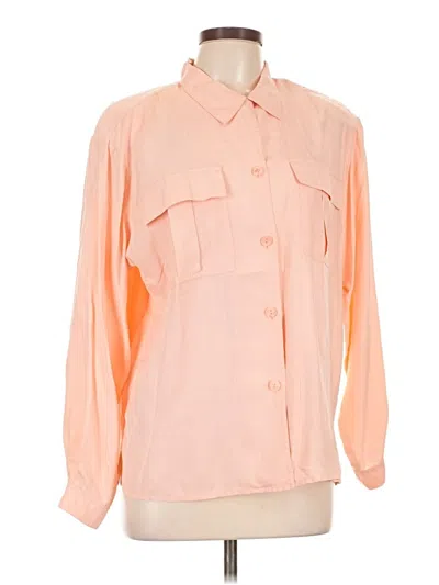Pre-owned Carole Little 3/4 Sleeve Silk Top Orange Color Block Pattern Tie Neck Tops