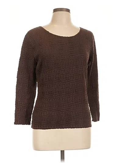 Pre-owned Carole Little 3/4 Sleeve Top Brown Boatneck Tops