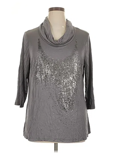 Pre-owned Carole Little 3/4 Sleeve Top Silver Cowl Neck Tops