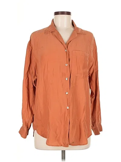 Pre-owned Carole Little Long Sleeve Silk Top Orange Collared Neckline Tops