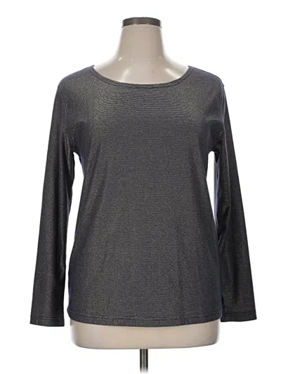 Pre-owned Carole Little Long Sleeve Top Gray Metallic Pattern Boatneck Tops