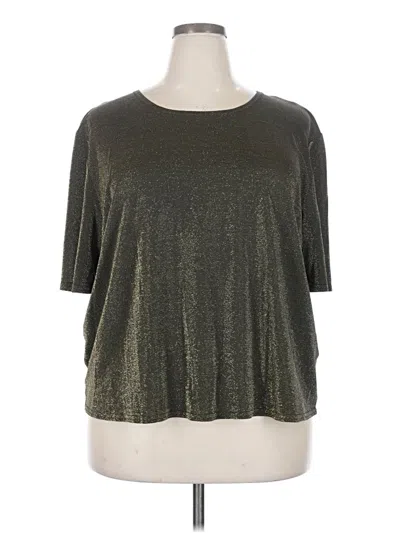 Pre-owned Carole Little Short Sleeve Top Gray Metallic Pattern Crew Neck Tops