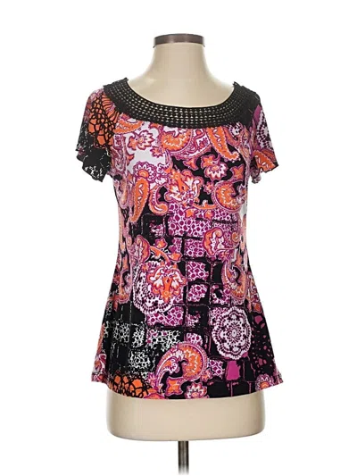 Pre-owned Carole Little Short Sleeve Top Purple Scoop Neck Tops