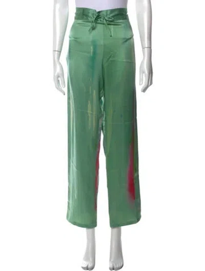 Pre-owned Carole Waller Printed Wide Leg Pants In Green