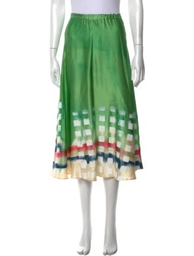 Pre-owned Carole Waller Silk Midi Length Skirt In Green