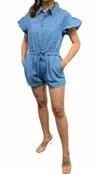 Carole's Collections Denim Romper In Blue In Blue