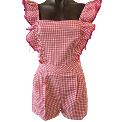 Carole's Collections Houndstooth Romper In Hot Pink