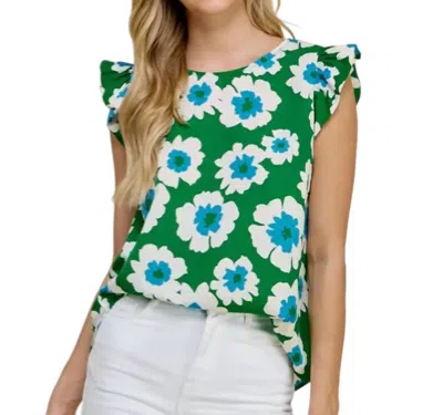Carole's Collections Ruffle Sleeve Top In Green