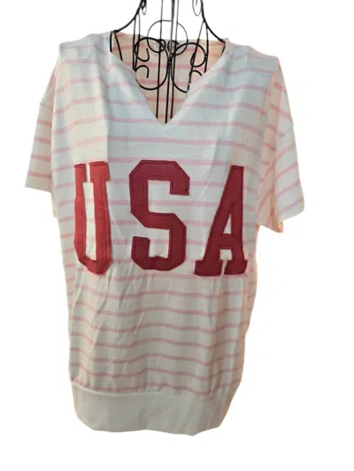 Carole's Collections Women's Usa Tee In Pink/white In Neutral