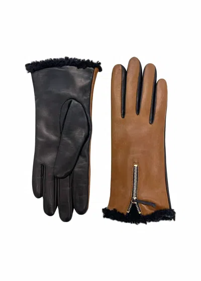 Carolina Amato Shearling W/ Touch Tech Gloves - Large In Tan & Black