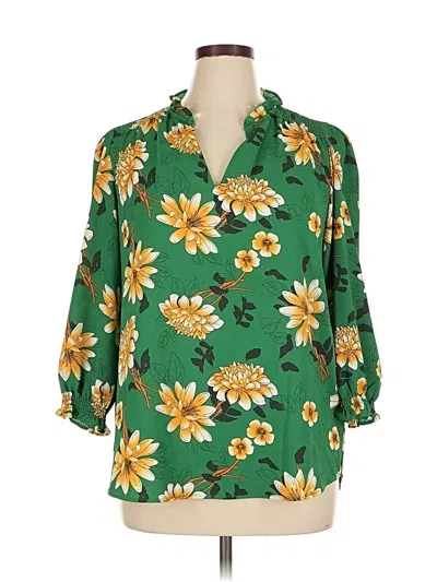 Pre-owned Carolina Belle 3/4 Sleeve Blouse In Green
