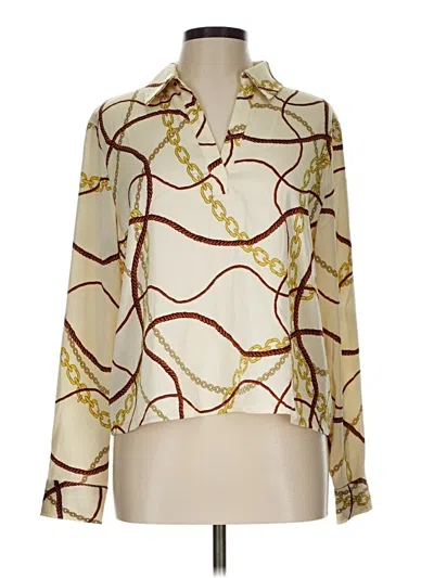 Pre-owned Carolina Belle Long Sleeve Blouse In Gold