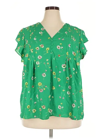 Pre-owned Carolina Belle Short Sleeve Blouse In Green