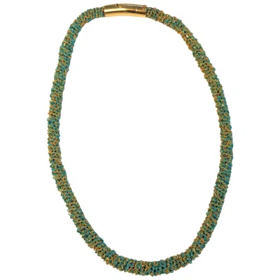 Pre-owned Carolina Bucci 18 Karat Gold And Turquoise Color Woven Necklace Or Bracelet In Multi