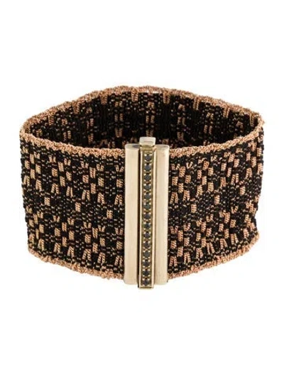 Pre-owned Carolina Bucci 18k Diamond & Silk Woven Bracelet, 6.25" In Black