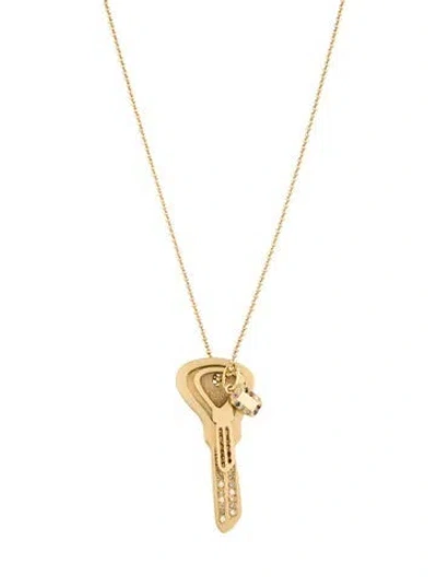 Pre-owned Carolina Bucci 18k Ruby, Sapphire & Diamond Sunshine Key Pendant Necklace, 28" In Multicolor