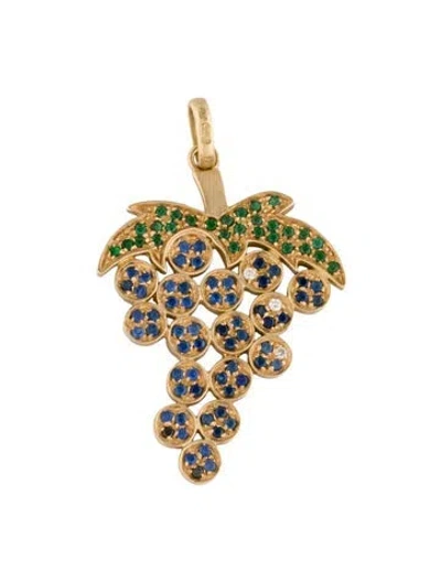 Pre-owned Carolina Bucci 18k Tsavorite, Sapphire & Diamond Grapes Pendant In Multi