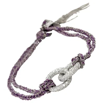 Pre-owned Carolina Bucci 18kt Wg Diamond 2.71ct. & Purple Silk Lucky Bracelet