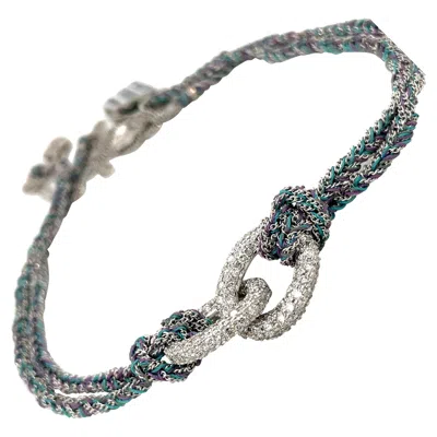 Pre-owned Carolina Bucci 18kt Wg Diamond 2.71ct. & Silk Teal/purple Lucky Bracelet