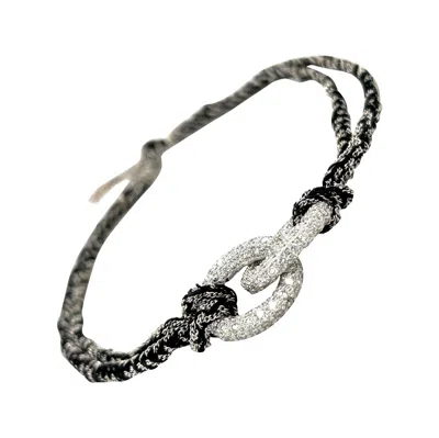 Pre-owned Carolina Bucci 18kt Wg Diamond 2.71cts & Black Silk Lucky Bracelet