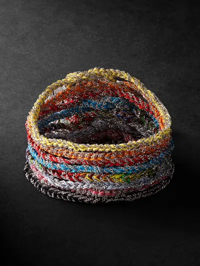 Carolina Bucci 20th Anniversary Lucky Set Of Eight Silver And Silk Bracelets In Yellow