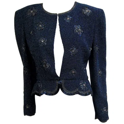 Pre-owned Carolina Herrera 1980s  Aurora Borealis Beaded Bolero Jacket In Black