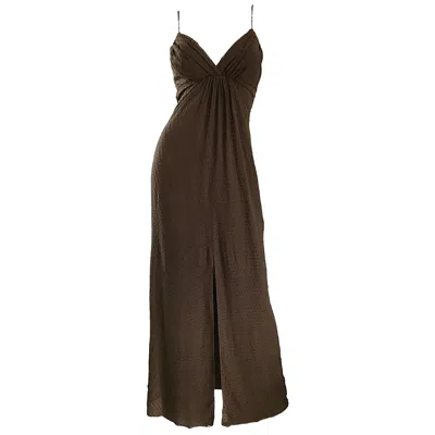 Pre-owned Carolina Herrera 1990s Espresso Brown Silk Chiffon Sz 8 Vintage 90s Gown Dress