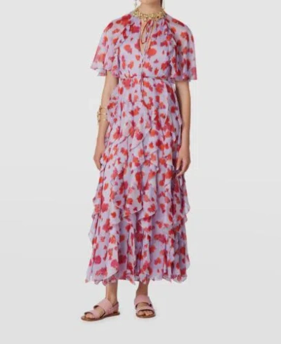 Pre-owned Carolina Herrera $2890  Women's Purple Abstract Print Ruffled Dress Size 10