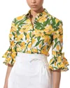Carolina Herrera Floral Bow Flounce-sleeve Button Down Blouse In Yellow
