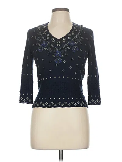 Pre-owned Carolina Herrera 3/4 Sleeve Top Blue Sweetheart Neckline Tops