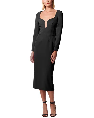 Carolina Herrera 3/4-sleeve U-neck Midi Dress In Black