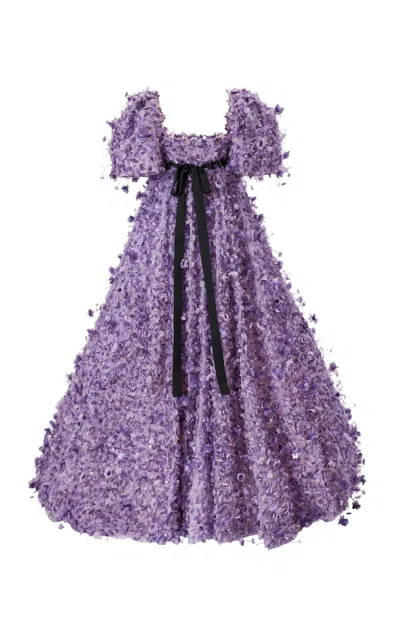 Carolina Herrera 3d-embellished Silk Organza Gown In Purple