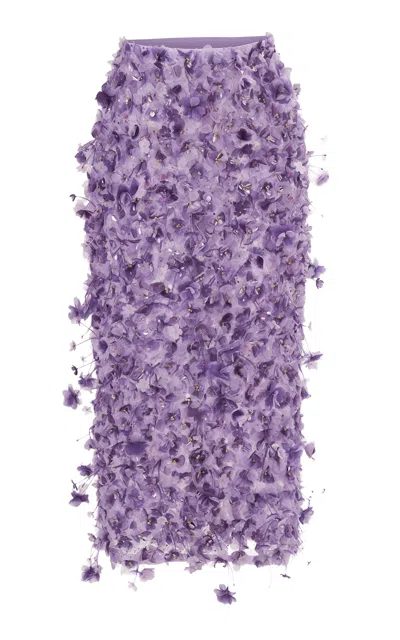 Carolina Herrera 3d-embellished Silk Pencil Skirt In Purple