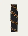 Carolina Herrera 3d Floral Embellished Strapless Column Gown In Multi