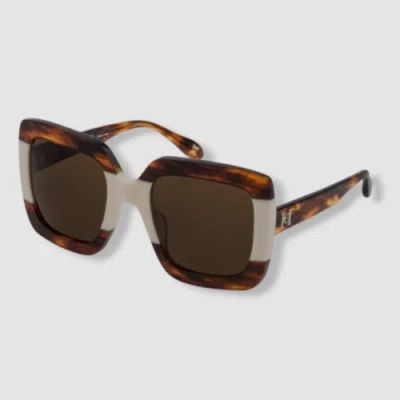 Pre-owned Carolina Herrera $440  Women's Brown Square Sunglasses Shades Size 54-23-135