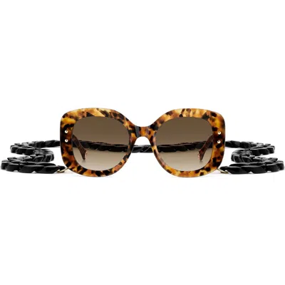 Carolina Herrera 53mm Gradient Rectangular Sunglasses With Removable Chain