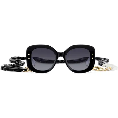 Carolina Herrera 53mm Gradient Rectangular Sunglasses With Removable Chain