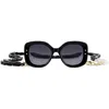 Carolina Herrera 53mm Gradient Rectangular Sunglasses With Removable Chain In Black/dark Grey Sf