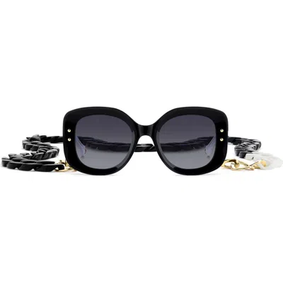 Carolina Herrera 53mm Gradient Rectangular Sunglasses With Removable Chain In Black/dark Grey Sf