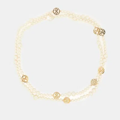 Pre-owned Carolina Herrera A Day For Love Logo Medallion Multi Strand Station Necklace