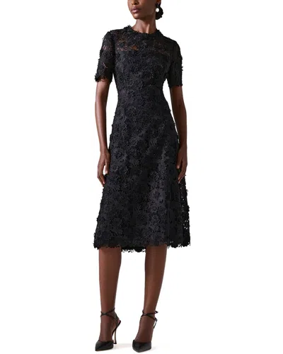 Carolina Herrera Floral Lace Short-sleeve Illusion Dress In Black