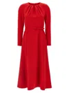 Carolina Herrera Gathered Neck Belted Long-sleeve Midi Dress In Red