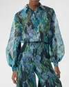 Carolina Herrera Puff-sleeve Silk Button-down Shirt In Midnightmu