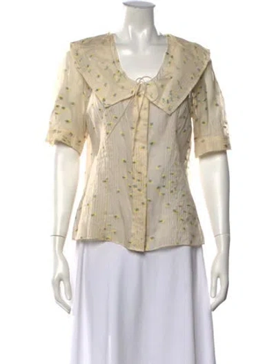 Pre-owned Carolina Herrera Acetate Floral Print Blouse In Neutrals
