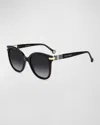 Carolina Herrera Her0134s Acetate Round Sunglasses In Black