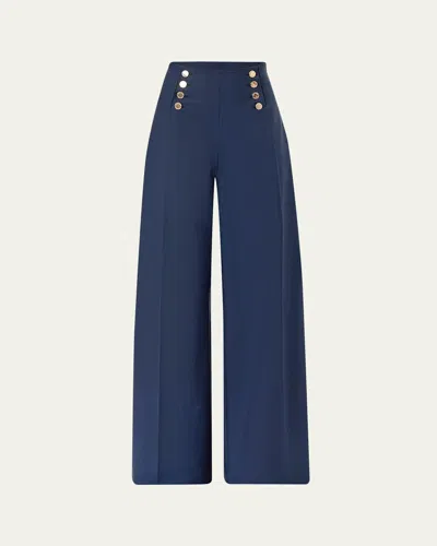 Carolina Herrera Alba Button-front Wide-leg Sailor Pants In Blue