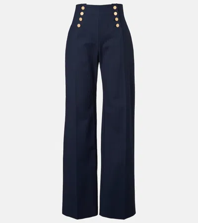 Carolina Herrera Alba Cotton-blend Wide-leg Pants In Blue