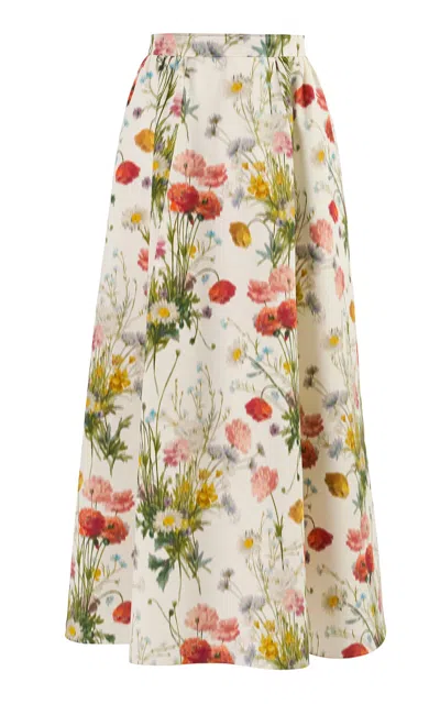 Carolina Herrera A-line Meadow Floral Cotton-blend Skirt In Multi